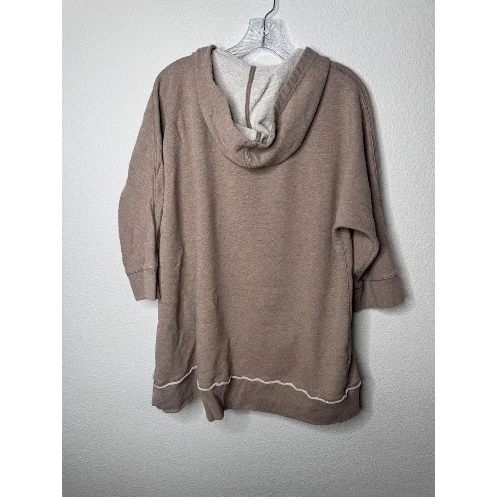 Soft Surroundings Womens Taupe Brown Cotton French Terry V-Neck Hoodie L - Picture 5 of 8